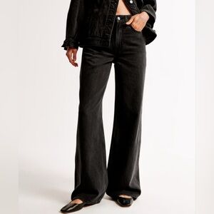 Abercrombie & Fitch, High-rise Black Wide-Leg Jeans, lightweight drapey rigid.